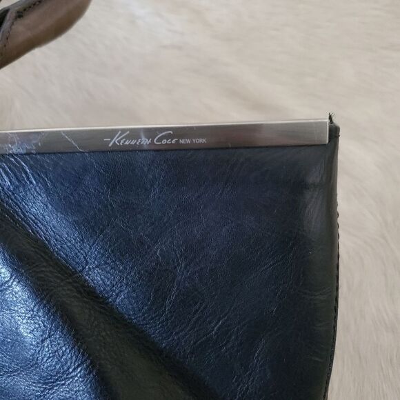 Kenneth Cole Large Tote Shoulder Bag Women's Black Green Leather Silver Hardware - Picture 8 of 15